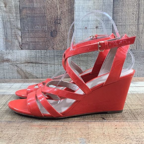 J. Crew Marci Patent Leather Strappy Wedge Sandals Orange Womens 9 - Picture 6 of 12